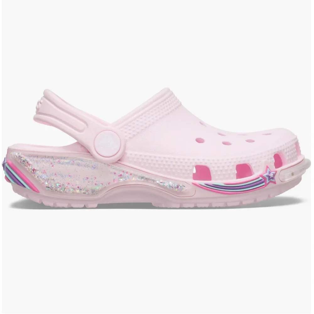 Crocs Kids' Pink Classic‎ Star Sparkle Shaker Clog Size J 2